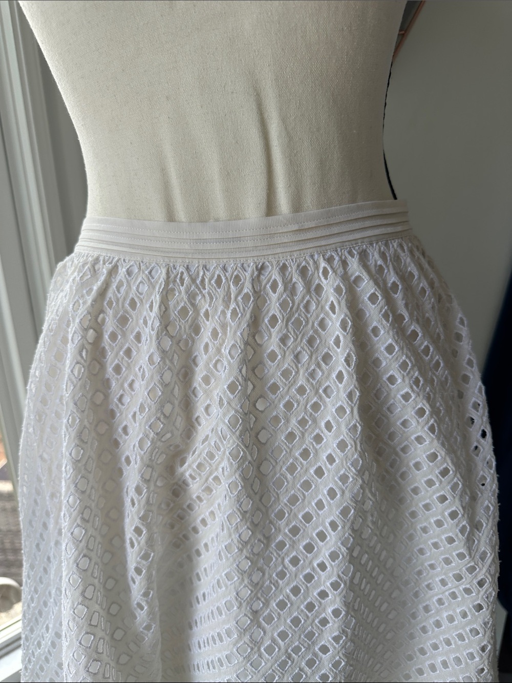CLUB MONACO White Eyelet Lace A-Line Skirt Cotton with Front Zip Flare Size 4 - Picture 7 of 12